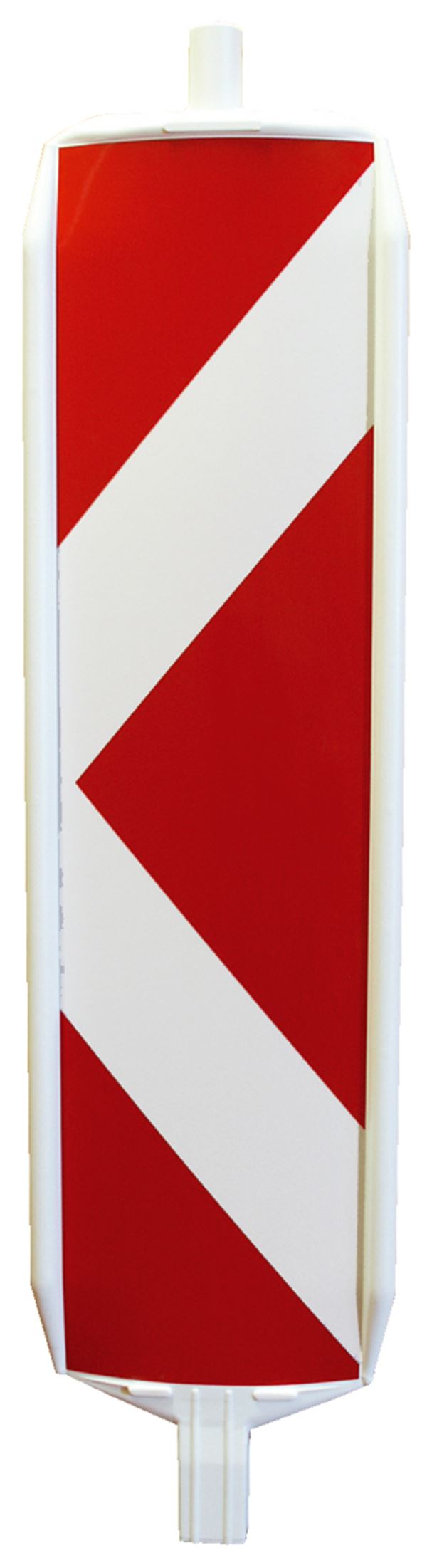 Baliză direcţională standard, dreapta / stânga, în formă de săgeată, roşu-albă, tip 1, cu picior, 60/60mm, UA72, Z25487RLPOES